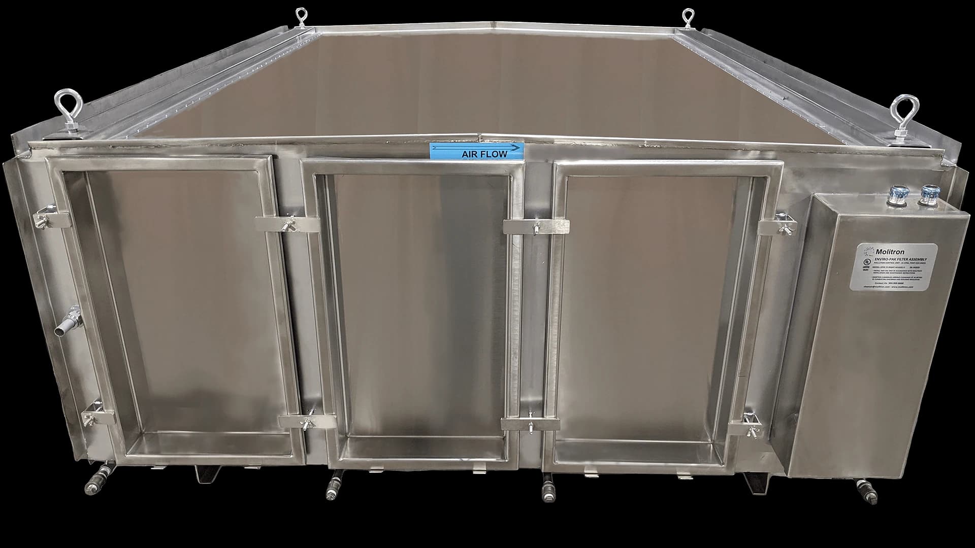 EPFA stainless-steel filter assembly with three closed access doors.